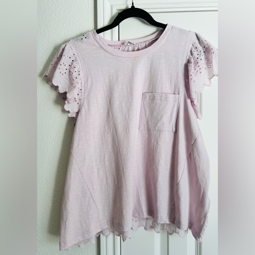 Light Pink Eyelet Short Sleeve Women's Top